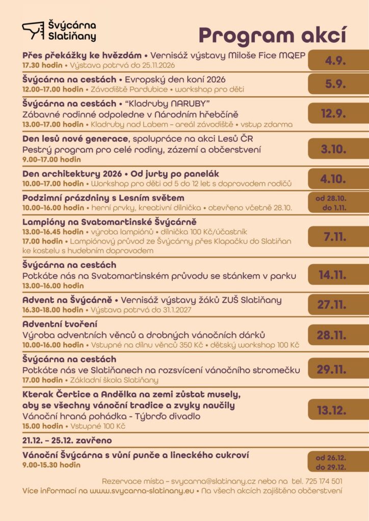 Program akcí Švýcárny Slatiňany na podzim 2026